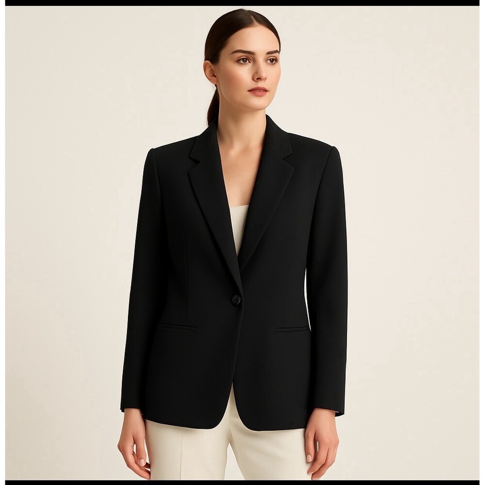 Tahari Women’s VTG 90s Wool Blazer 12 Black Matte Crepe Minimalist CBK Aesthetic